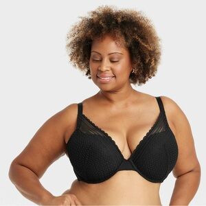 Auden Black Lace Plunge Coverage Push-up Bra